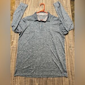 Heathered Blueish Green Long Sleeve Polo Shirt Size XL